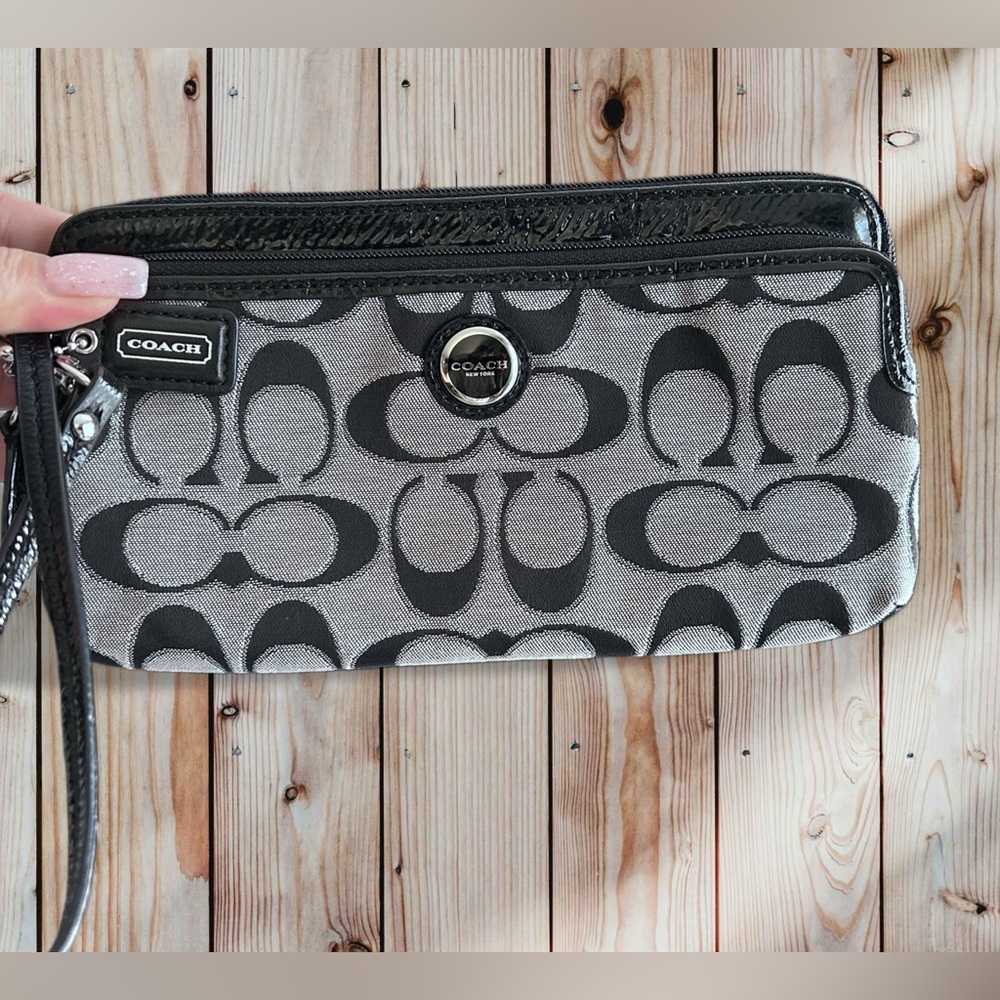 Coach Black and Gray Signature Wristlet
